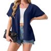 image:imageGRECERELLE Short Sleeve Cardigan for Women Lightweight Summer with Pockets Open Front Casual Beach Cover Ups 2026Dark Blue