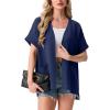 image:imageGRECERELLE Short Sleeve Cardigan for Women Lightweight Summer with Pockets Open Front Casual Beach Cover Ups 2026Dark Blue