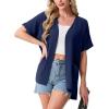 image:imageGRECERELLE Short Sleeve Cardigan for Women Lightweight Summer with Pockets Open Front Casual Beach Cover Ups 2026Dark Blue