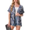 image:imageGRECERELLE Short Sleeve Cardigan for Women Lightweight Summer with Pockets Open Front Casual Beach Cover Ups 2026Dark Blue Palm Leaf