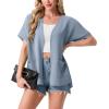 image:imageGRECERELLE Short Sleeve Cardigan for Women Lightweight Summer with Pockets Open Front Casual Beach Cover Ups 2026Haze Blue