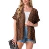 image:imageGRECERELLE Short Sleeve Cardigan for Women Lightweight Summer with Pockets Open Front Casual Beach Cover Ups 2026Leopard Print Coffee