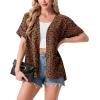 image:imageGRECERELLE Short Sleeve Cardigan for Women Lightweight Summer with Pockets Open Front Casual Beach Cover Ups 2026Leopard Print Coffee