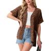 image:imageGRECERELLE Short Sleeve Cardigan for Women Lightweight Summer with Pockets Open Front Casual Beach Cover Ups 2026Leopard Print Coffee