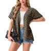 image:imageGRECERELLE Short Sleeve Cardigan for Women Lightweight Summer with Pockets Open Front Casual Beach Cover Ups 2026Leopard Print Dark Khaki