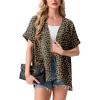 image:imageGRECERELLE Short Sleeve Cardigan for Women Lightweight Summer with Pockets Open Front Casual Beach Cover Ups 2026Leopard Print Dark Khaki