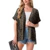image:imageGRECERELLE Short Sleeve Cardigan for Women Lightweight Summer with Pockets Open Front Casual Beach Cover Ups 2026Leopard Print Dark Khaki