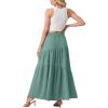 image:imageGRECERELLE Womens Boho Maxi Skirt Elastic High Waist Tiered ALine Casual Summer Flowy Asymmetric Long Skirts with PocketsAqua Sea