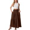 image:imageGRECERELLE Womens Boho Maxi Skirt Elastic High Waist Tiered ALine Casual Summer Flowy Asymmetric Long Skirts with PocketsBrown