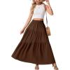 image:imageGRECERELLE Womens Boho Maxi Skirt Elastic High Waist Tiered ALine Casual Summer Flowy Asymmetric Long Skirts with PocketsBrown