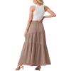 image:imageGRECERELLE Womens Boho Maxi Skirt Elastic High Waist Tiered ALine Casual Summer Flowy Asymmetric Long Skirts with PocketsCoffee Gray