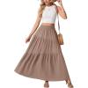 image:imageGRECERELLE Womens Boho Maxi Skirt Elastic High Waist Tiered ALine Casual Summer Flowy Asymmetric Long Skirts with PocketsCoffee Gray