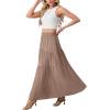 image:imageGRECERELLE Womens Boho Maxi Skirt Elastic High Waist Tiered ALine Casual Summer Flowy Asymmetric Long Skirts with PocketsCoffee Gray