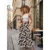 image:imageGRECERELLE Womens Boho Maxi Skirt Elastic High Waist Tiered ALine Casual Summer Flowy Asymmetric Long Skirts with PocketsKhaki Black Flower