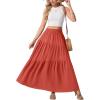 image:imageGRECERELLE Womens Boho Maxi Skirt Elastic High Waist Tiered ALine Casual Summer Flowy Asymmetric Long Skirts with PocketsLiving Coral