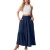 image:imageGRECERELLE Womens Boho Maxi Skirt Elastic High Waist Tiered ALine Casual Summer Flowy Asymmetric Long Skirts with PocketsNavy Blue