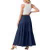 image:imageGRECERELLE Womens Boho Maxi Skirt Elastic High Waist Tiered ALine Casual Summer Flowy Asymmetric Long Skirts with PocketsNavy Blue