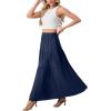 image:imageGRECERELLE Womens Boho Maxi Skirt Elastic High Waist Tiered ALine Casual Summer Flowy Asymmetric Long Skirts with PocketsNavy Blue