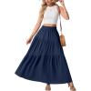 image:imageGRECERELLE Womens Boho Maxi Skirt Elastic High Waist Tiered ALine Casual Summer Flowy Asymmetric Long Skirts with PocketsNavy Blue