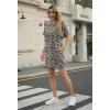 image:imageGRECERELLE Womens Casual TShirt Dress with Pockets Short Sleeve Shift Dresses WrinkleResistant Above Knee LengthBlack Khaki Leaf