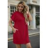 image:imageGRECERELLE Womens Casual TShirt Dress with Pockets Short Sleeve Shift Dresses WrinkleResistant Above Knee LengthBurgundy