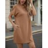 image:imageGRECERELLE Womens Casual TShirt Dress with Pockets Short Sleeve Shift Dresses WrinkleResistant Above Knee LengthCamel