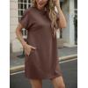 image:imageGRECERELLE Womens Casual TShirt Dress with Pockets Short Sleeve Shift Dresses WrinkleResistant Above Knee LengthDark Coffee