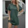 image:imageGRECERELLE Womens Casual TShirt Dress with Pockets Short Sleeve Shift Dresses WrinkleResistant Above Knee LengthDark Green