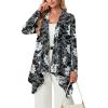 image:imageGRECERELLE Womens Lightweight Cardigan Open Front Draped Long Sleeve Casual Asymmetric Hem Cardigans with PocketsBlack White Lily