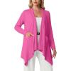 image:imageGRECERELLE Womens Lightweight Cardigan Open Front Draped Long Sleeve Casual Asymmetric Hem Cardigans with PocketsHot Pink