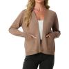image:imageGRECERELLE Womens Lightweight Knit Cardigan Long Sleeve Open Front VNeck Casual Basic Sweater with PocketsCamel
