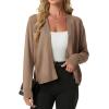 image:imageGRECERELLE Womens Lightweight Knit Cardigan Long Sleeve Open Front VNeck Casual Basic Sweater with PocketsCamel