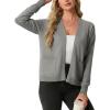 image:imageGRECERELLE Womens Lightweight Knit Cardigan Long Sleeve Open Front VNeck Casual Basic Sweater with PocketsLight Gray