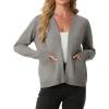 image:imageGRECERELLE Womens Lightweight Knit Cardigan Long Sleeve Open Front VNeck Casual Basic Sweater with PocketsLight Gray
