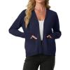 image:imageGRECERELLE Womens Lightweight Knit Cardigan Long Sleeve Open Front VNeck Casual Basic Sweater with PocketsNavy Blue