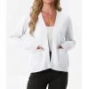 image:imageGRECERELLE Womens Lightweight Knit Cardigan Long Sleeve Open Front VNeck Casual Basic Sweater with PocketsWhite