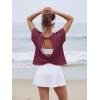 image:imageGRECERELLE Womens Open Back Workout Tops Backless Athletic Shirts Casual Crop Running Tee Y2k YogaWine Red