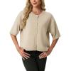 image:imageGRECERELLE Womens Short Sleeve Knit Cropped Cardigan Sweater for Business Casual Transitional Weather amp Daily WearOatmeal