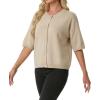 image:imageGRECERELLE Womens Short Sleeve Knit Cropped Cardigan Sweater for Business Casual Transitional Weather amp Daily WearOatmeal