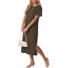 image:imageGRECERELLE Womens Short Sleeve Loose Fit Midi Long Dress  WrinkleFree Crewneck Split for Work Travel Casual VersatileArmy Green