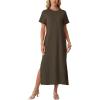 image:imageGRECERELLE Womens Short Sleeve Loose Fit Midi Long Dress  WrinkleFree Crewneck Split for Work Travel Casual VersatileArmy Green