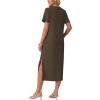image:imageGRECERELLE Womens Short Sleeve Loose Fit Midi Long Dress  WrinkleFree Crewneck Split for Work Travel Casual VersatileArmy Green
