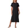 image:imageGRECERELLE Womens Short Sleeve Loose Fit Midi Long Dress  WrinkleFree Crewneck Split for Work Travel Casual VersatileBlack