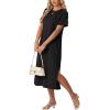 image:imageGRECERELLE Womens Short Sleeve Loose Fit Midi Long Dress  WrinkleFree Crewneck Split for Work Travel Casual VersatileBlack
