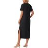 image:imageGRECERELLE Womens Short Sleeve Loose Fit Midi Long Dress  WrinkleFree Crewneck Split for Work Travel Casual VersatileBlack
