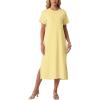 image:imageGRECERELLE Womens Short Sleeve Loose Fit Midi Long Dress  WrinkleFree Crewneck Split for Work Travel Casual VersatileButter Yellow