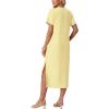 image:imageGRECERELLE Womens Short Sleeve Loose Fit Midi Long Dress  WrinkleFree Crewneck Split for Work Travel Casual VersatileButter Yellow