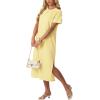 image:imageGRECERELLE Womens Short Sleeve Loose Fit Midi Long Dress  WrinkleFree Crewneck Split for Work Travel Casual VersatileButter Yellow
