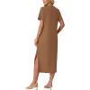 image:imageGRECERELLE Womens Short Sleeve Loose Fit Midi Long Dress  WrinkleFree Crewneck Split for Work Travel Casual VersatileCamel