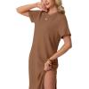 image:imageGRECERELLE Womens Short Sleeve Loose Fit Midi Long Dress  WrinkleFree Crewneck Split for Work Travel Casual VersatileCamel